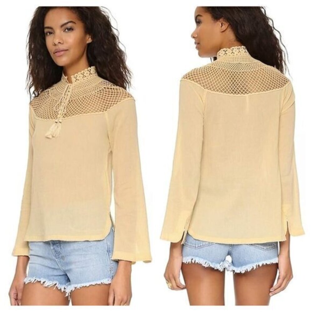 Free People Cream Crochet Yoke Long Sleeve Tunic